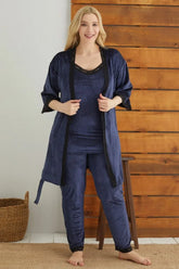 Πιτζάμα Plus Size με Ρόμπα DARK BLUE Siyah Inci